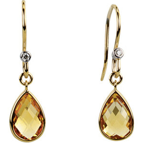 14K Yellow Natural Citrine & .02 CTW Natural Diamond Earrings