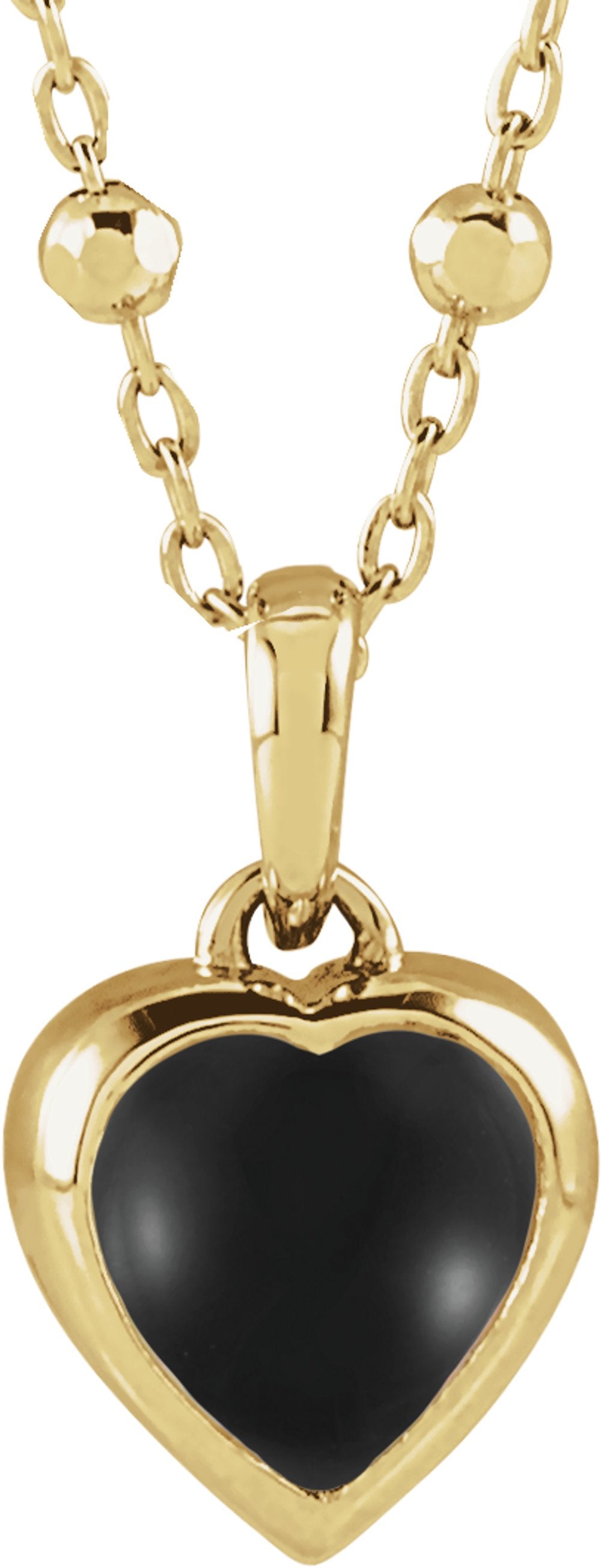 14K Yellow Gold Natural Black Onyx Cabochon Heart Pendant