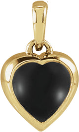 14K Yellow Gold Natural Black Onyx Cabochon Heart Pendant