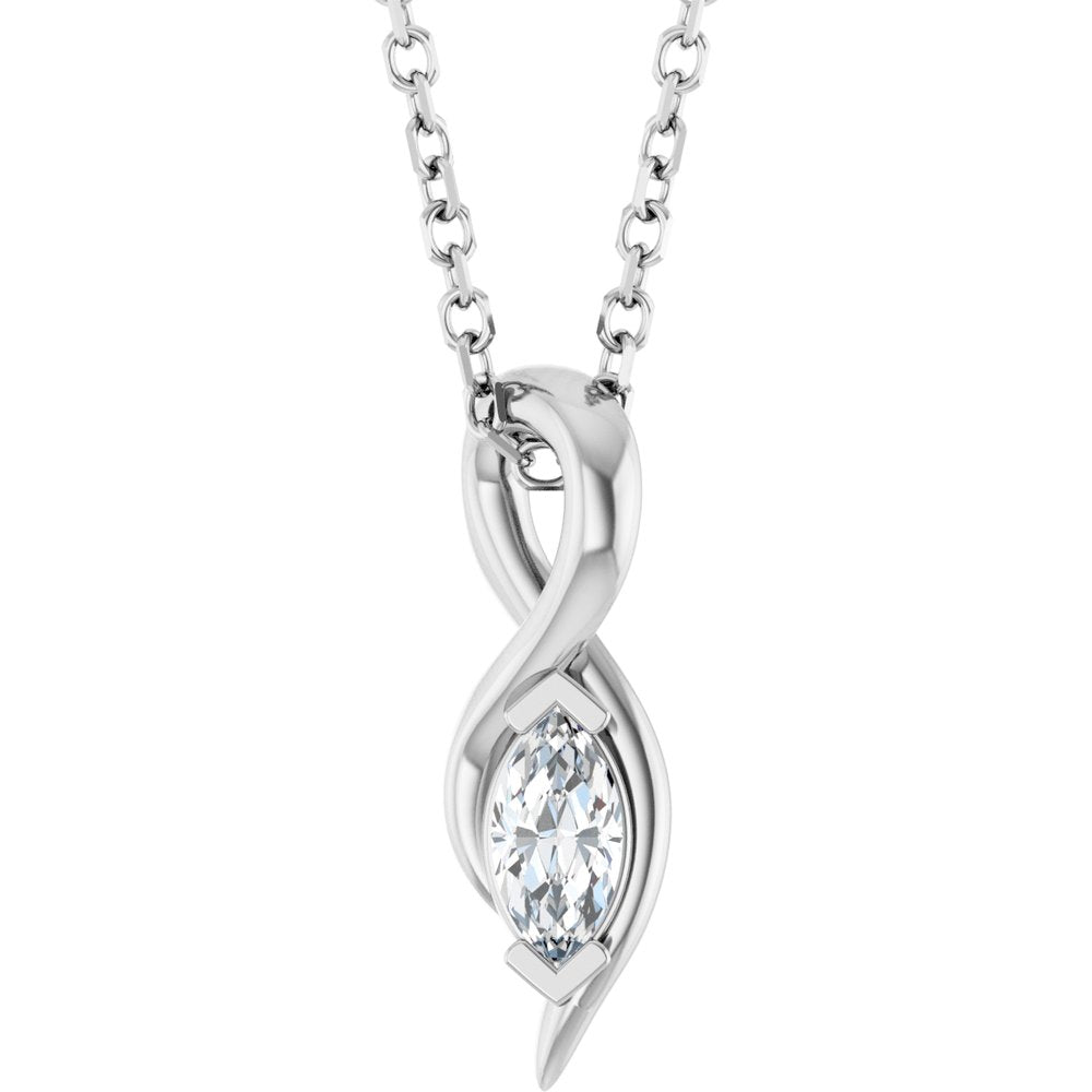 14K White Gold 1/6 CT Natural Diamond Freeform 18" Necklace