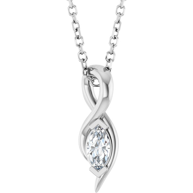 14K White Gold 1/6 CT Natural Diamond Freeform 18" Necklace
