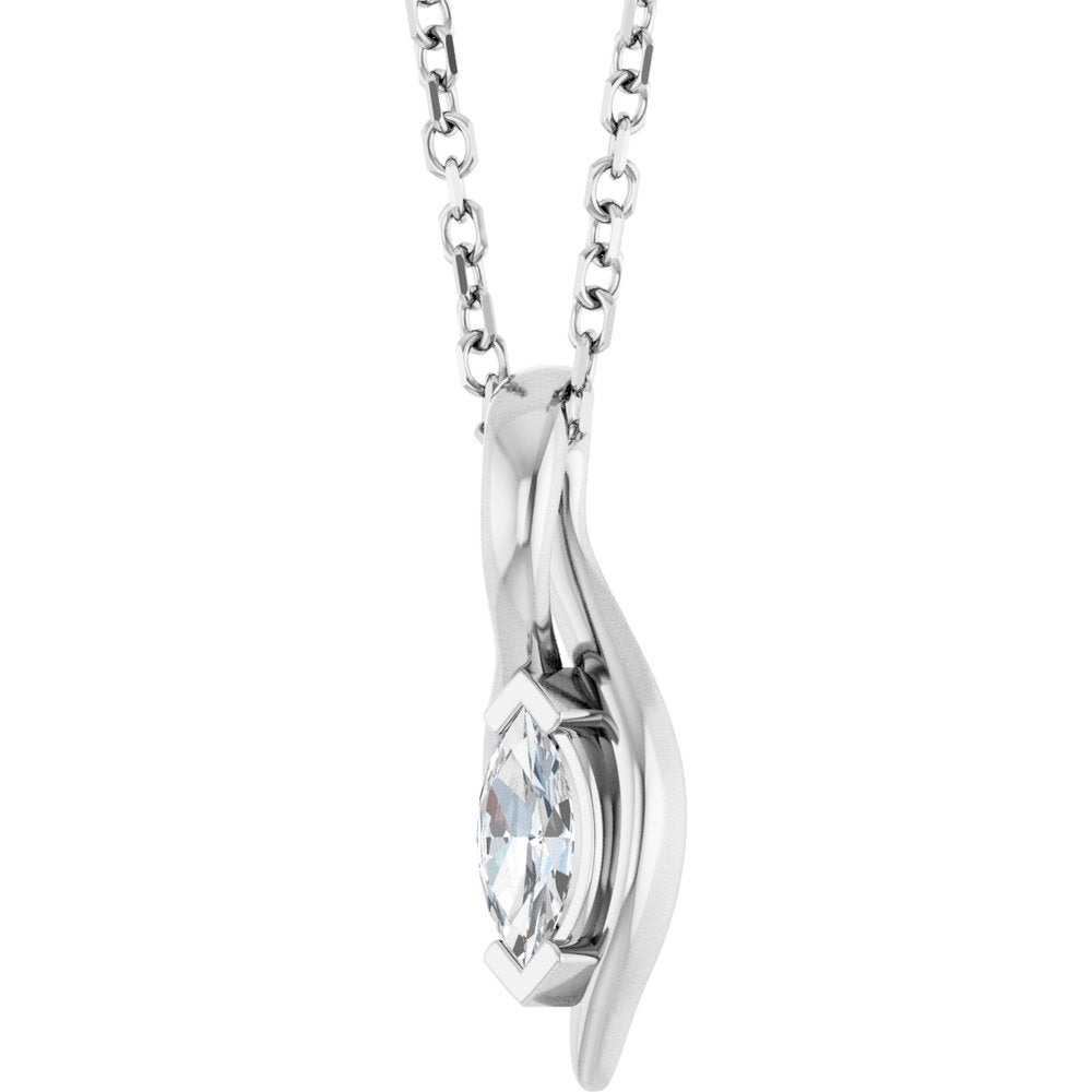 14K White Gold 1/6 CT Natural Diamond Freeform 18" Necklace
