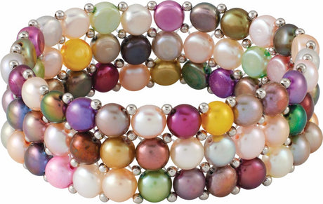 Sterling Silver Cultured Multi-Color Freshwater Pearl Stretch 7" Bracelet
