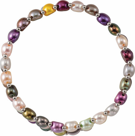 Sterling Silver Cultured Multi-Color Freshwater Pearl Stretch 7" Bracelet