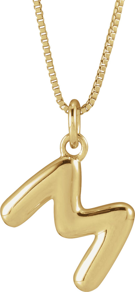 14K Yellow Gold Bubble Initial M 18" Necklace