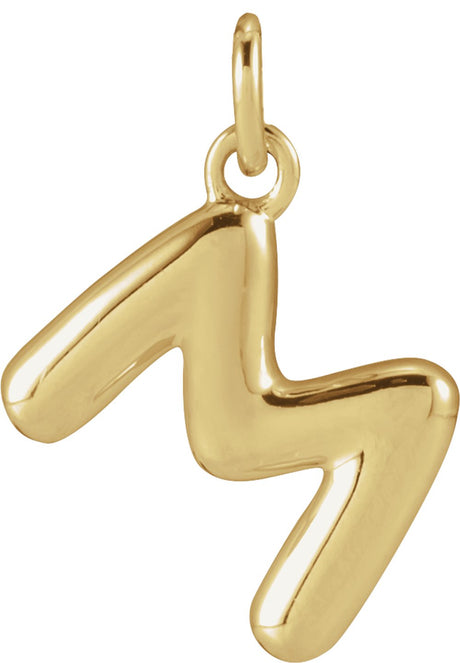 14K Yellow Gold Bubble Initial M Pendant