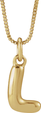 14K Yellow Gold Bubble Initial L 18" Necklace