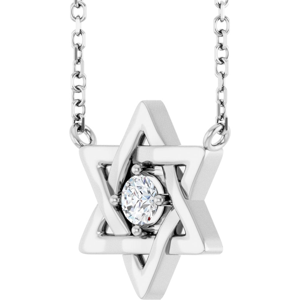 14K White Gold 1/10 CT Lab-Grown Diamond Star of David 18" Necklace