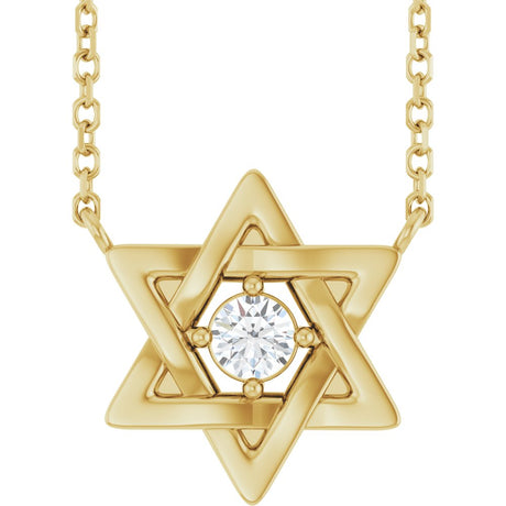 14K Yellow Gold 1/10 CT Natural Diamond Star of David 18" Necklace 