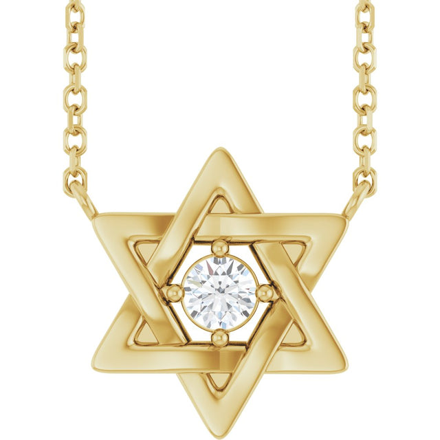 14K Yellow Gold 1/10 CT Lab-Grown Diamond Star of David 18" Necklace 