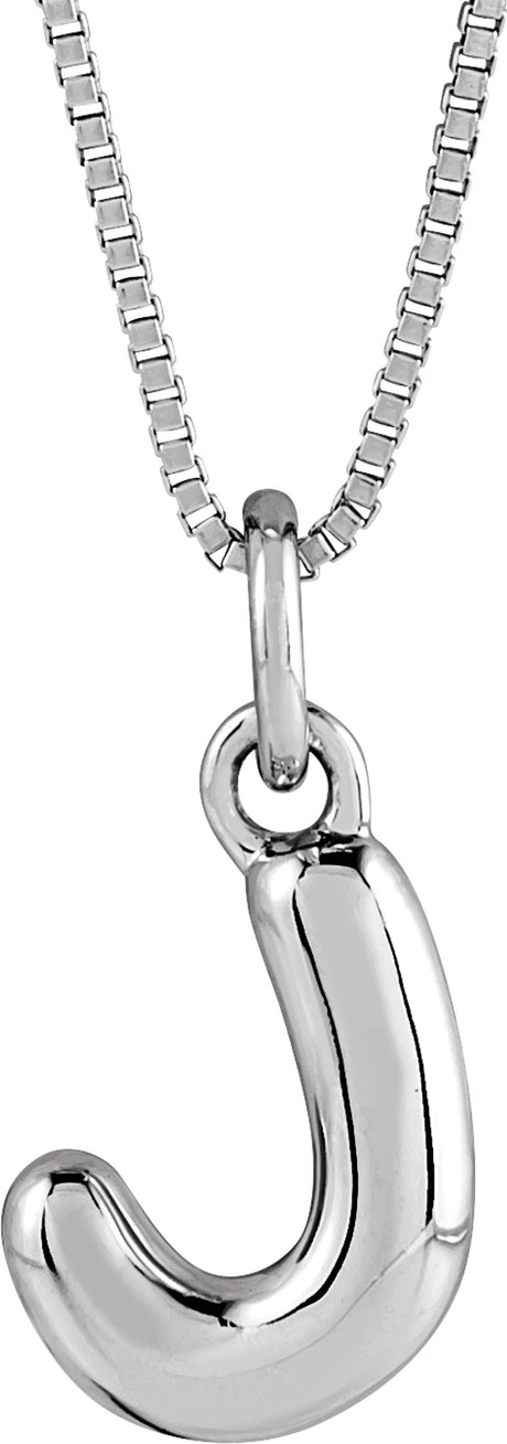 Sterling Silver Bubble Initial J 18" Necklace