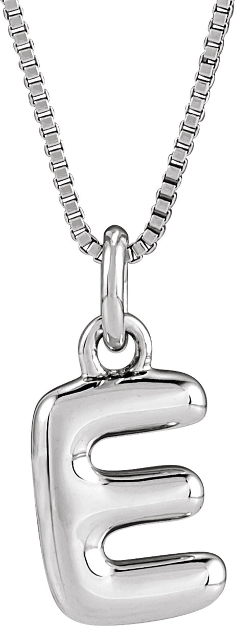 Sterling Silver Bubble Initial E 18" Necklace