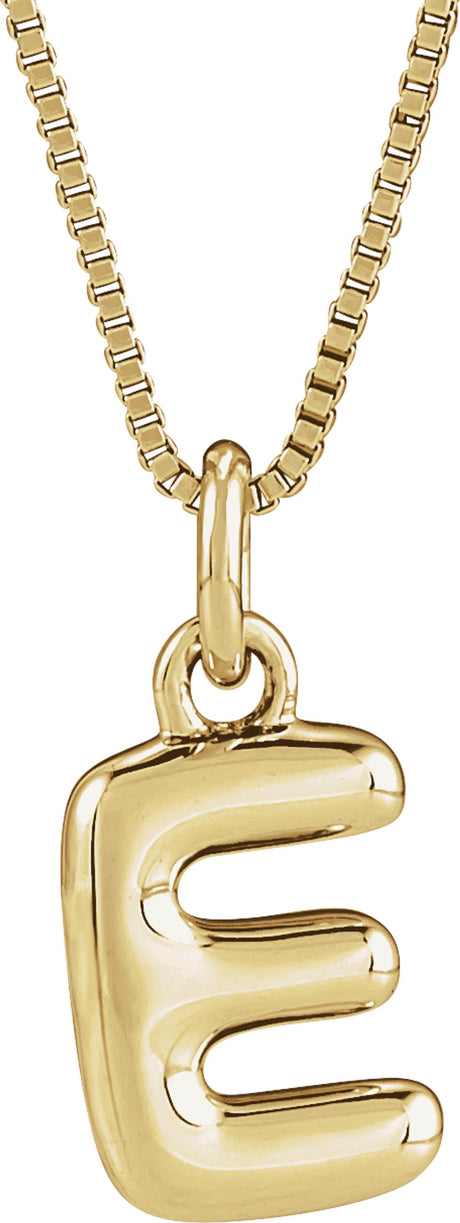 14K Yellow Gold Bubble Initial E 18" Necklace