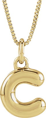 14K Yellow Gold Bubble Initial C 18" Necklace