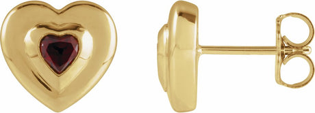 14K Yellow Gold 4 mm Heart Natural Mozambique Garnet Stud Earrings