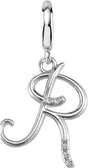 Sterling Silver Script Initial R .03 CTW Natural Diamond Charm/Pendant
