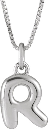 Sterling Silver Bubble Initial R 18" Necklace