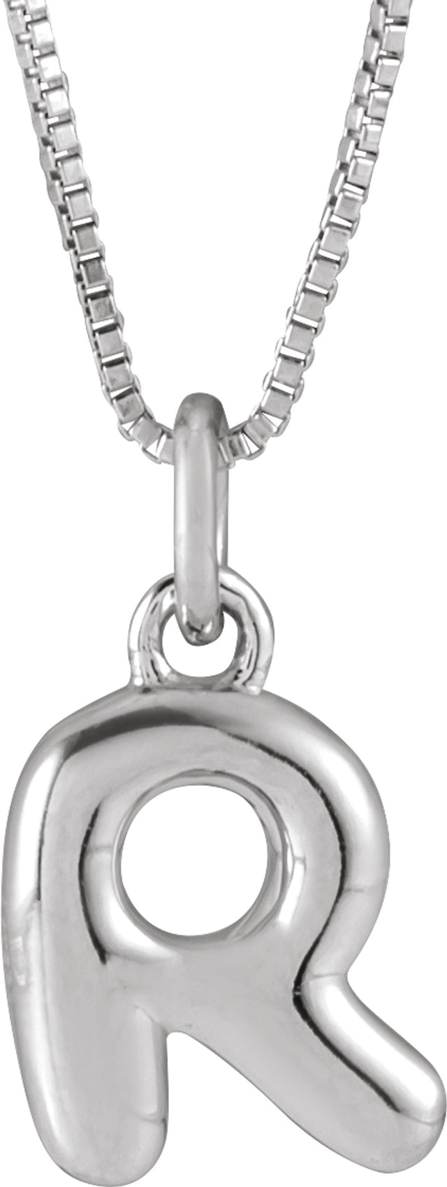 Sterling Silver Bubble Initial R 18" Necklace
