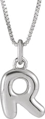Sterling Silver Bubble Initial R 18" Necklace