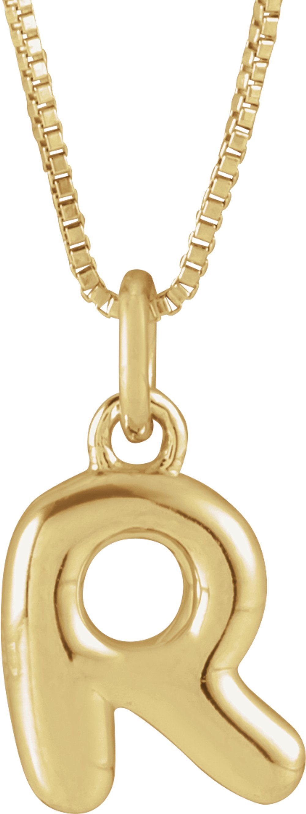 14K Yellow Gold Bubble Initial R 18" Necklace