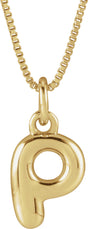 14K Yellow Gold Bubble Initial P 18" Necklace