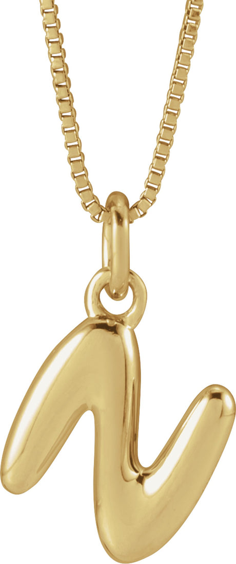 14K Yellow Gold Vermeil Bubble Initial N 18" Necklace