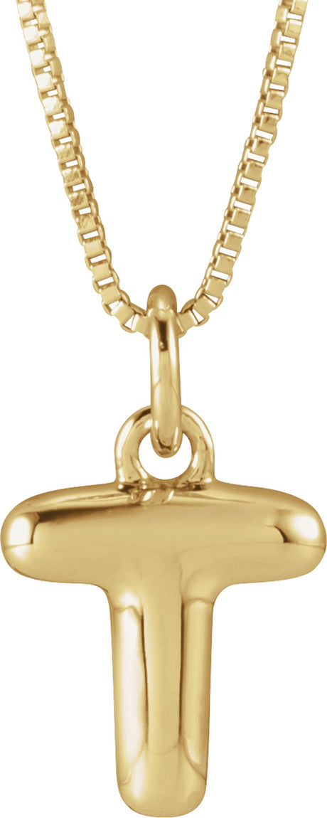 14K Yellow Gold Bubble Initial T 18" Necklace