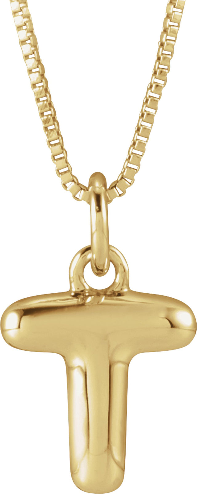 14K Yellow Gold Bubble Initial T 18" Necklace