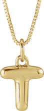 14K Yellow Gold Bubble Initial T 18" Necklace