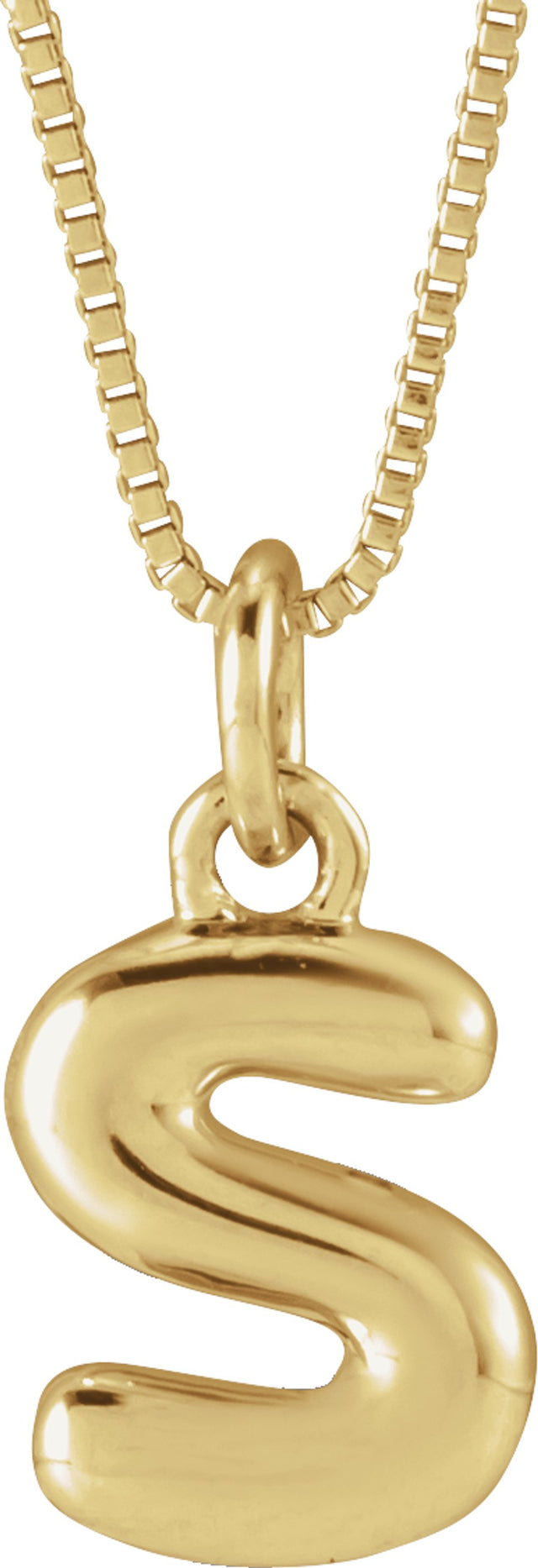 14K Yellow Gold Bubble Initial S 18" Necklace
