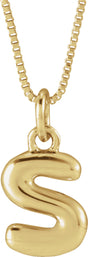 14K Yellow Gold Bubble Initial S 18" Necklace