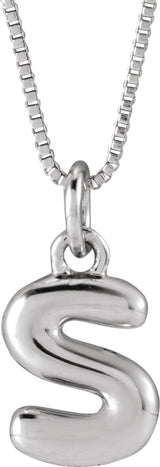 Sterling Silver Bubble Initial S 18" Necklace