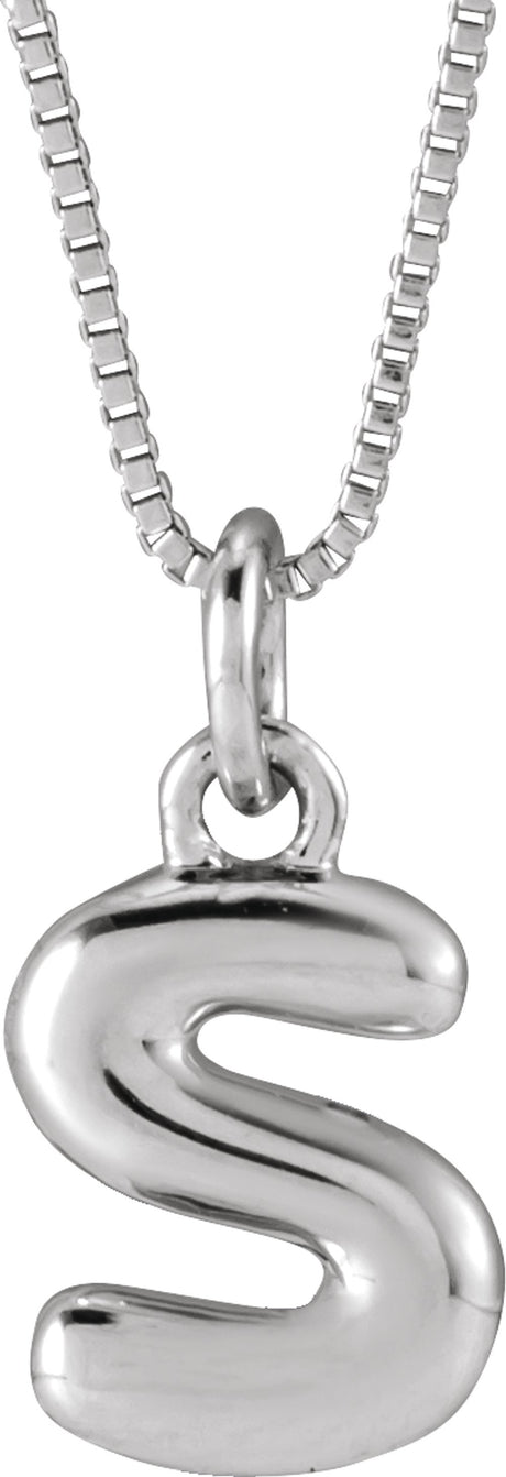 Sterling Silver Bubble Initial S 18" Necklace