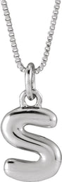 Sterling Silver Bubble Initial S 18" Necklace
