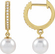 14K Yellow Gold Cultured White Freshwater Pearl & 1/10 CTW Natural Diamond Hoop Earrings