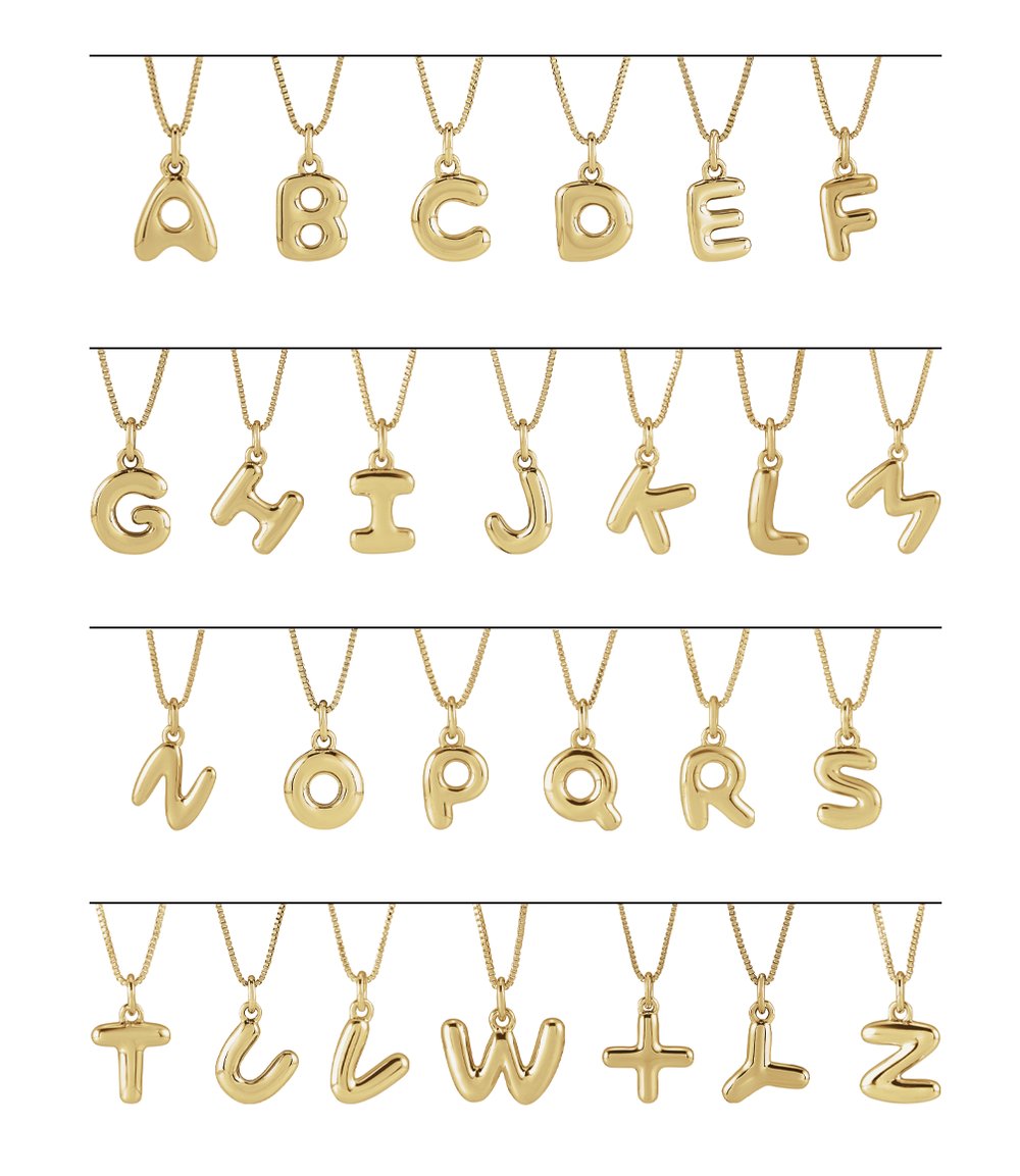 14K Yellow Gold Bubble Initial I 18" Necklace