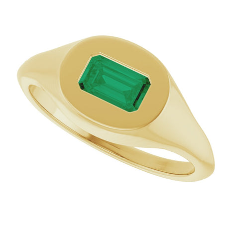 14K Yellow Gold Lab-Grown Emerald Signet Ring