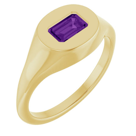 14K Yellow Gold Natural Amethyst Signet Ring