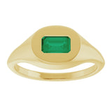 14K Yellow Gold Lab-Grown Emerald Signet Ring