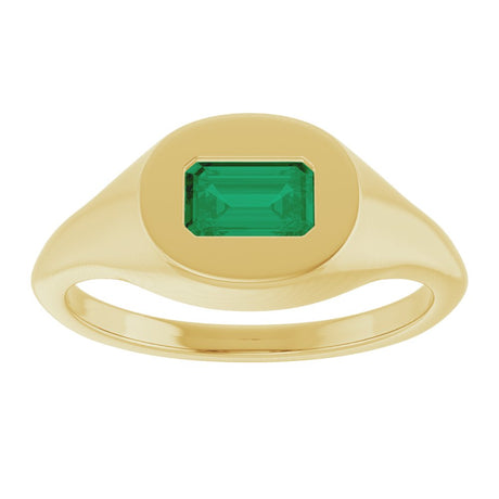 14K Yellow Gold Lab-Grown Emerald Signet Ring