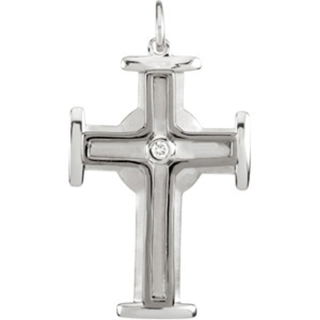 Sterling Silver .04 CTW Natural Diamond Cross Pendant 