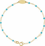 14K Yellow Gold Engravable Enamel Bead Station 6-7" Bracelet
