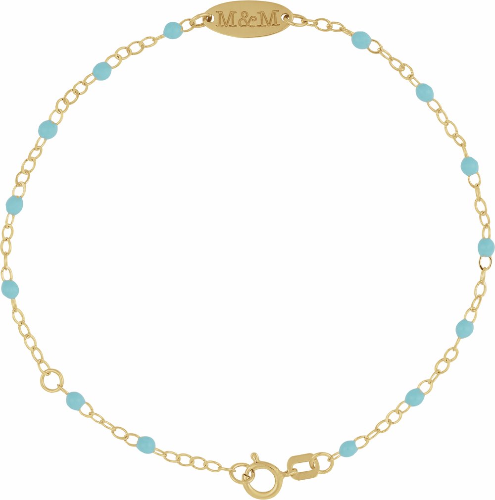 14K Yellow Gold Engravable Enamel Bead Station 6-7" Bracelet