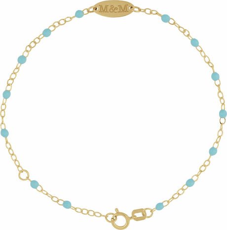 14K Yellow Gold Engravable Enamel Bead Station 6-7" Bracelet