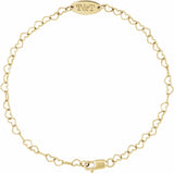 14K Yellow Gold Engravable Heart Link 7" Bracelet