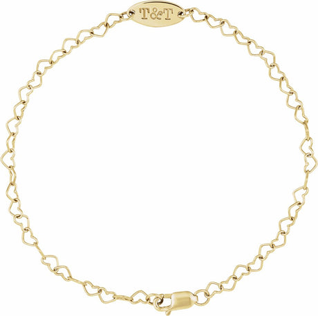 14K Yellow Gold Engravable Heart Link 7" Bracelet