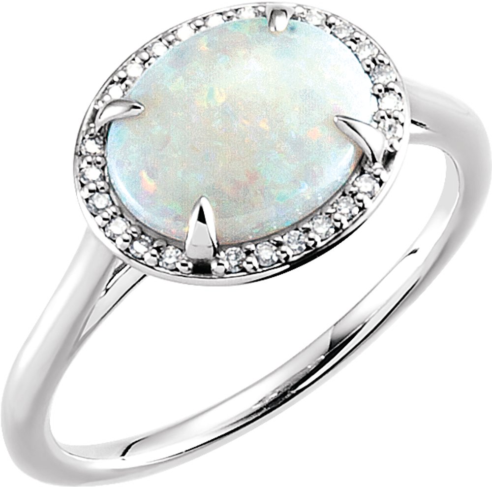 14K White Natural White Opal & .06 CTW Natural Diamond Ring