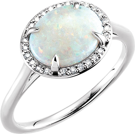 14K White Natural White Opal & .06 CTW Natural Diamond Ring