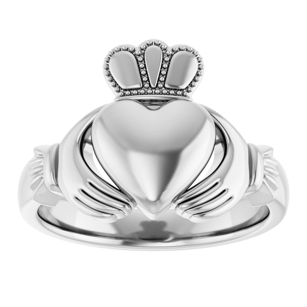 14K White 8.5 mm Claddagh Band Size 7