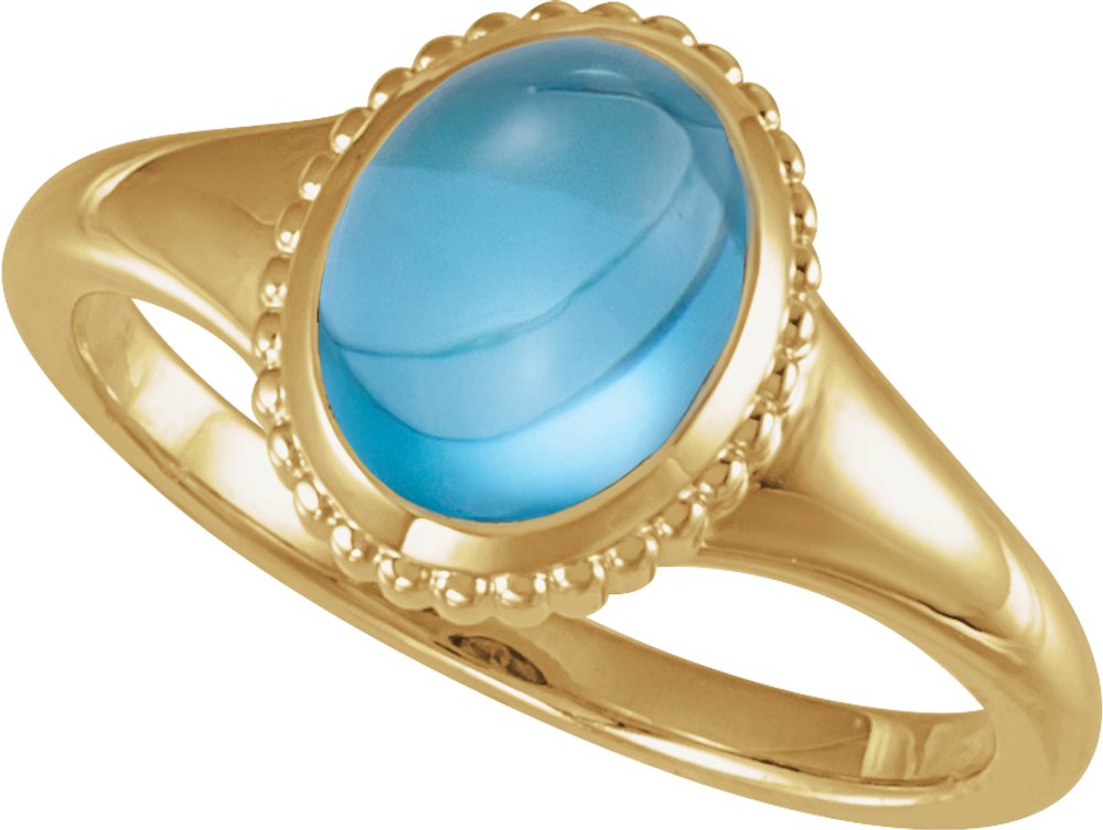 14K Yellow Gold Natural Swiss Blue Topaz Cabochon Ring